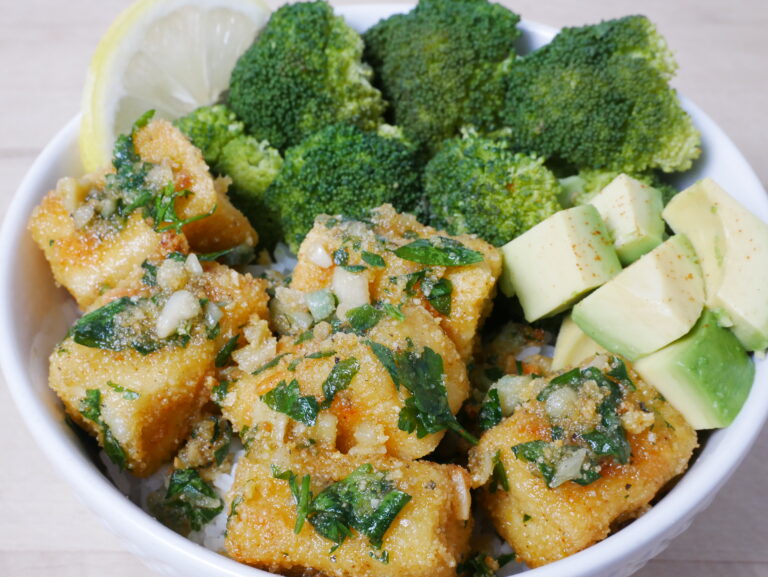 Crispy Parmesan Herb Tofu with Lemon Garlic Butter Sauce